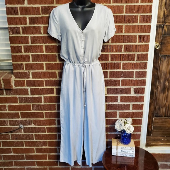cloth & stone Pants - Cloth & Stone Foggy Sky Button Front Short Sleeve Crop Wide Leg Jumpsuit XS NWT